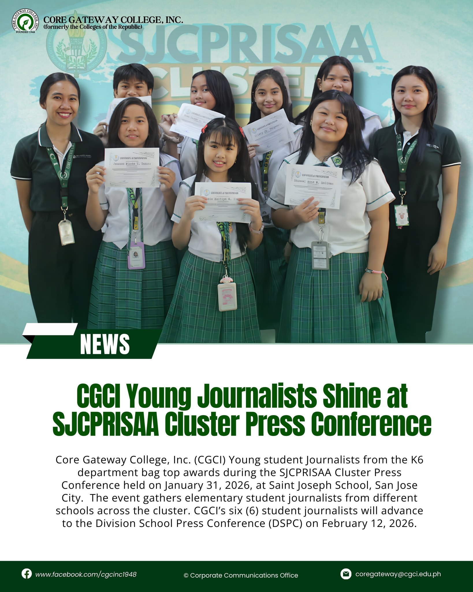 NEWS | CGCI Young Journalists Shine at SJCPRISAA Cluster Press Conference