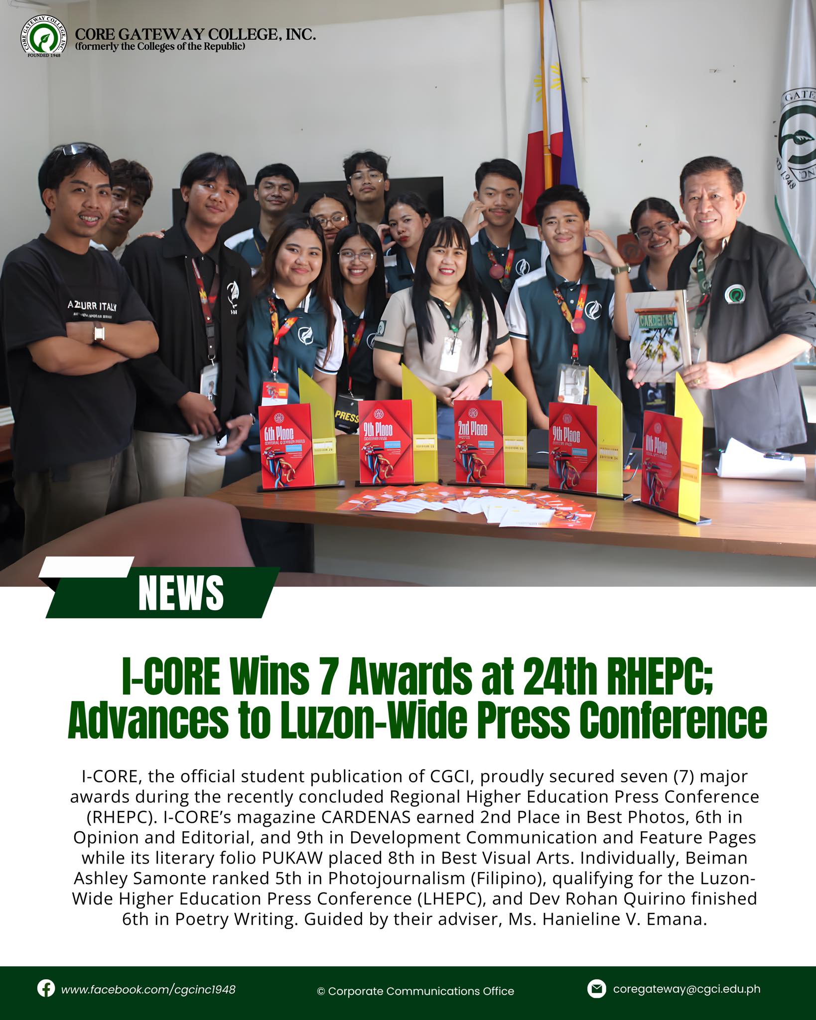 𝐍𝐄𝐖𝐒 | I-CORE Wins 7 Awards at 24th RHEPC; Advances to Luzon-Wide Press Conference