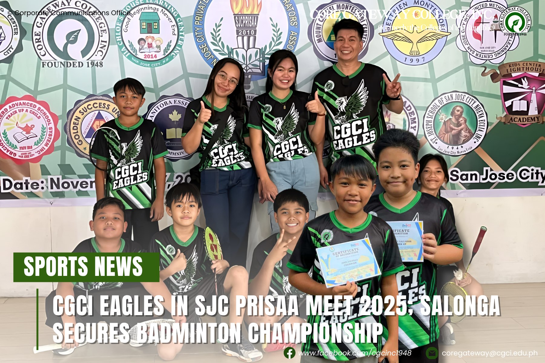 SPORTS NEWS | CGCI EAGLES IN SJC PRISAA MEET 2025; SALONGA SECURES BADMINTON CHAMPIONSHIP